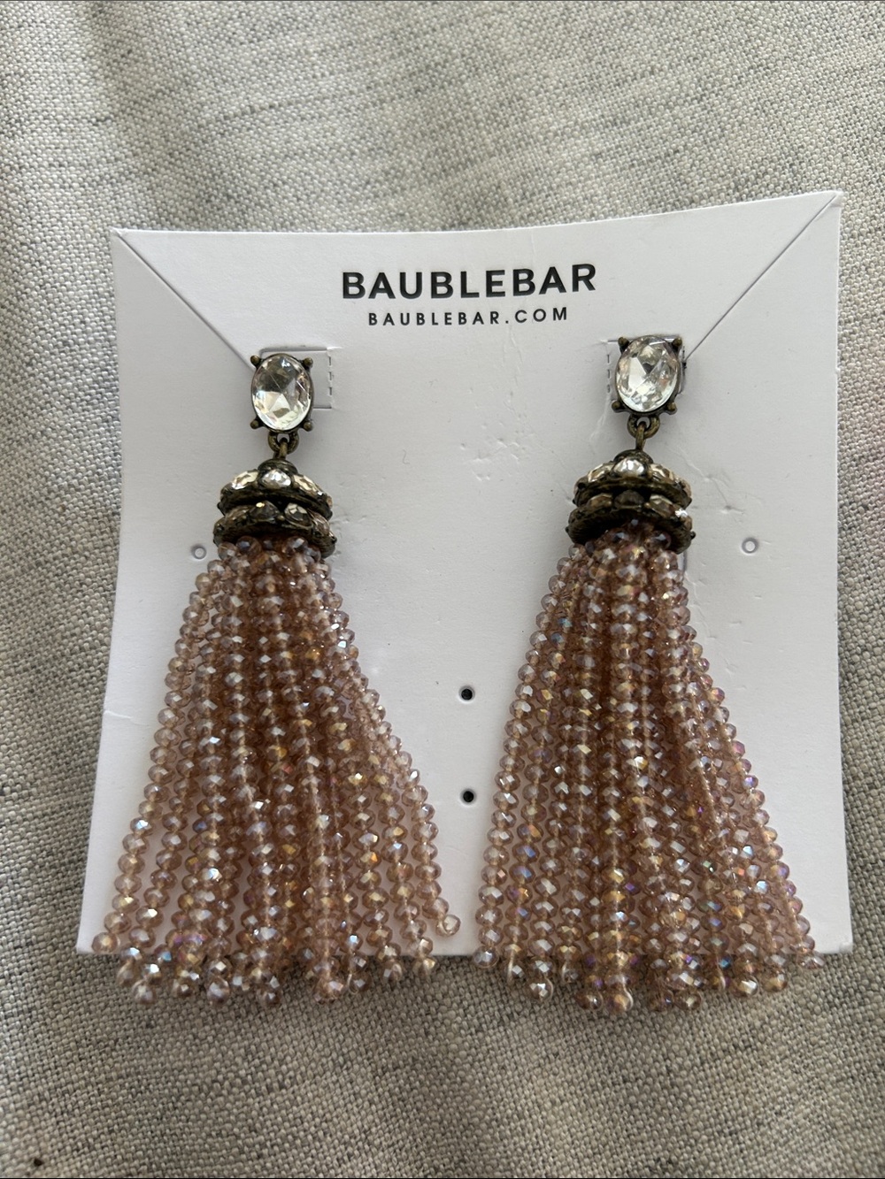 BaubleBar Champagne Pink Crystal Tassel Drop Earrings